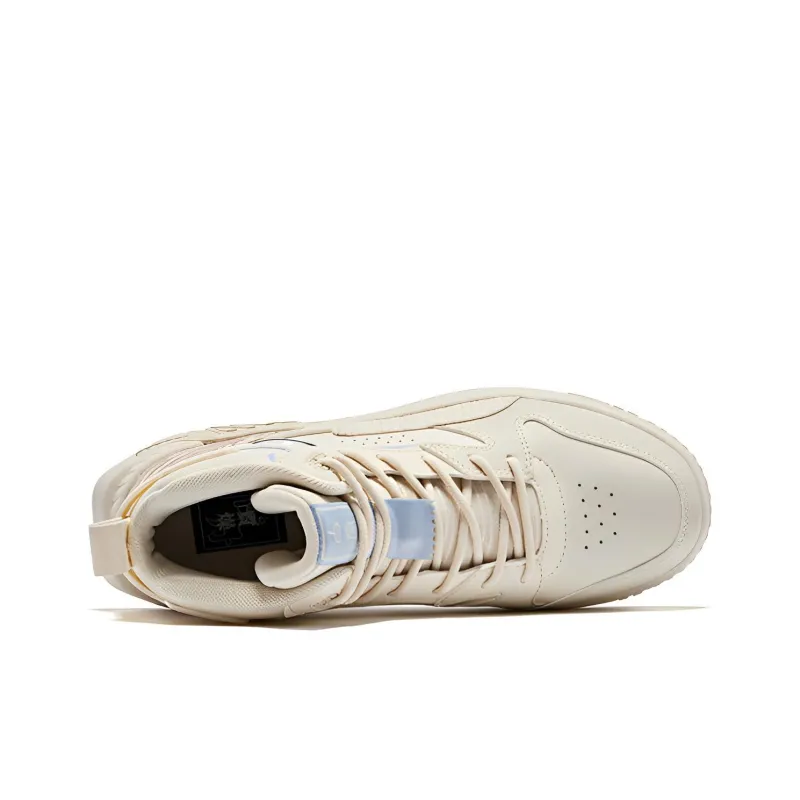QIAODAN White Tiger 2.0 Anti-Slip Wear-Resistant High-Top Skateboard Shoes Women's White Brown-2