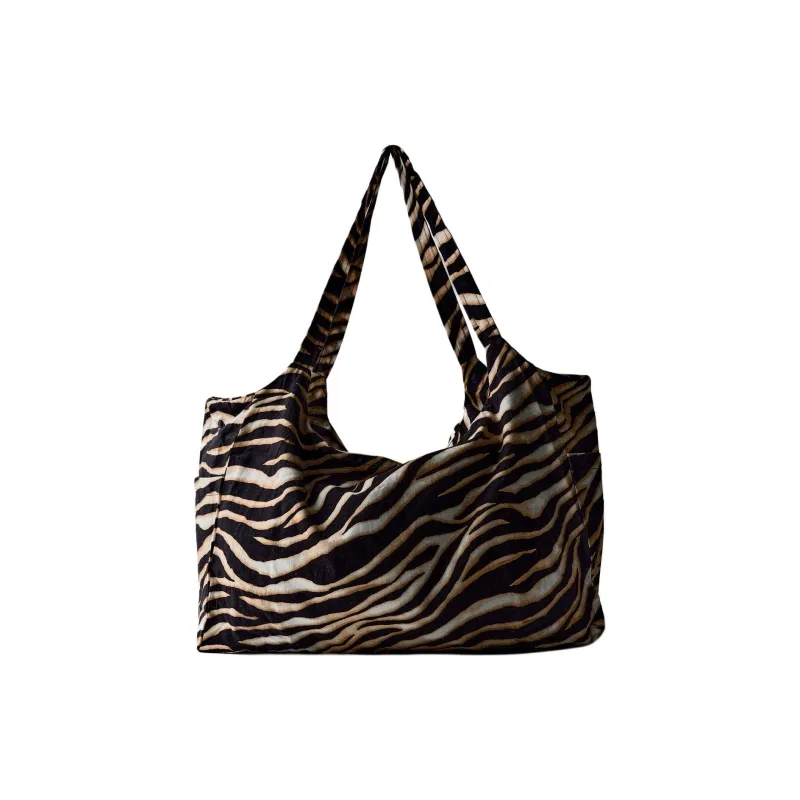 ZARA Cotton Tote Bag Shopping Bag Shoulder Bag Handbag Large Size Women's Black-2