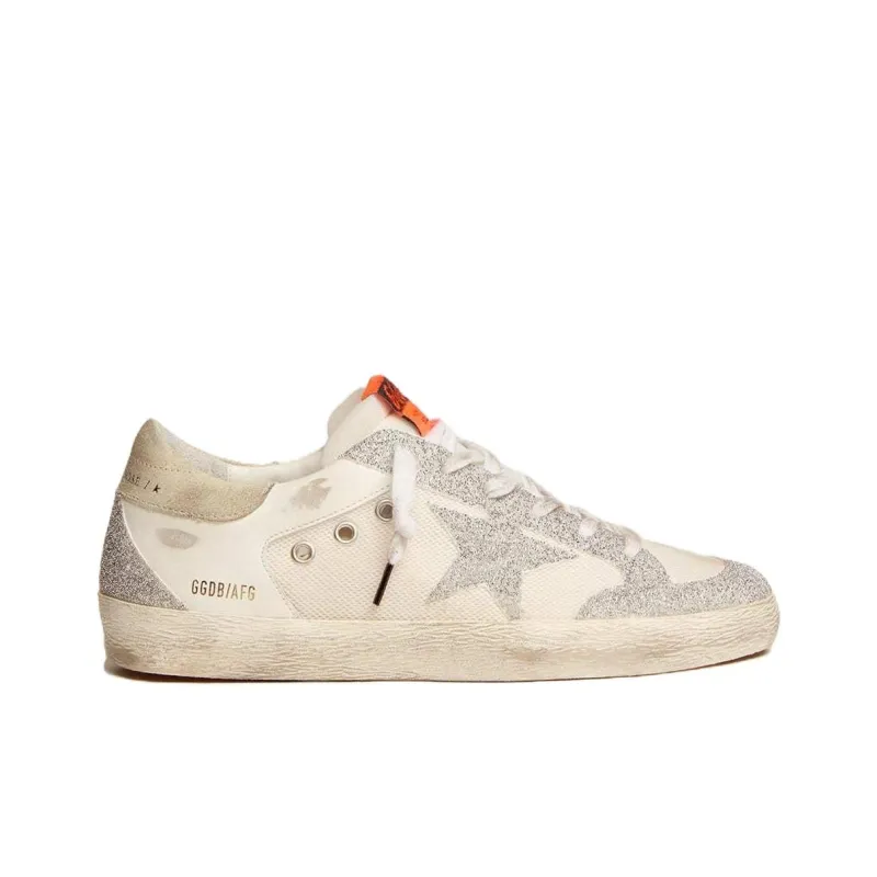 Golden Goose Super-Star LTD Anti-Slip Wear-Resistant Low-Top Skateboard Shoes Women's White Silver Vintage Version-1