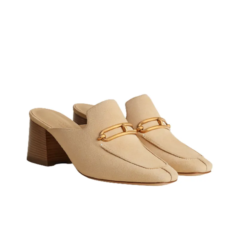 HERMES Gisele Abrasion Resistant Closed Toe Slippers Women's Beige-1
