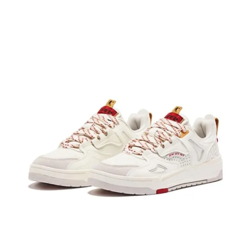 QIAODAN Inheritance 1.0 Durable Breathable Low Top Skateboard Shoes Ivory Tomato Red-2