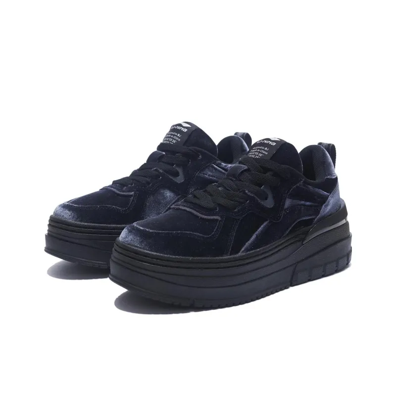 LiNing Wave Platform Anti-Slip And Wear-Resistant Lightweight Height Increasing Low-Top Skateboard Shoes Women's Black-2