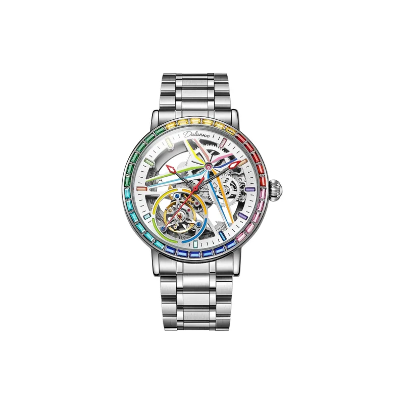 Dulunwe Automatic Mechanical Movement Steel Strap Watch Men's Watches Cut-Out Dial-1