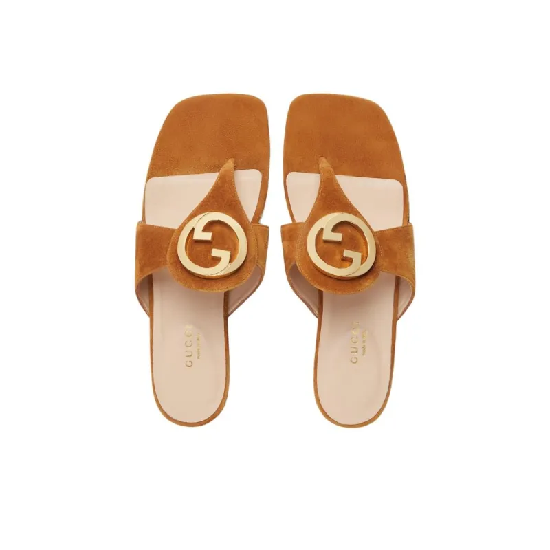 GUCCI Blondie Thong Sandal Light Brown Suede Women's-2