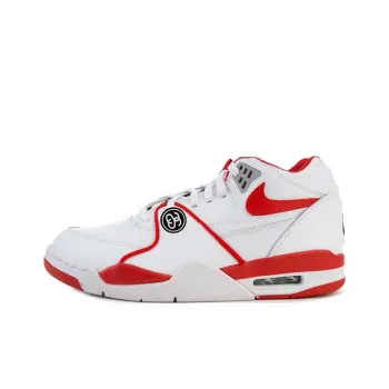 Stüssy x Nike Air Flight 89 Cushioned Slip Resistant Mid Top Vintage Basketball Shoes Men's White Red