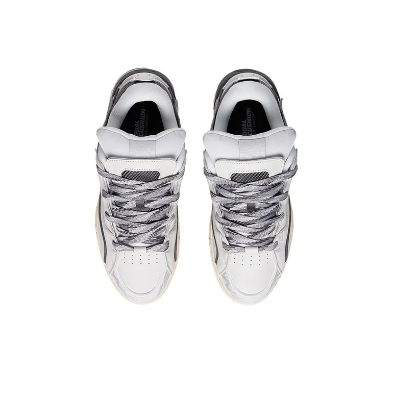 LiNing Wave Golden Slip Resistant Cushioning Wear Resistant Lightweight Low Top Skateboard Shoes Men's White Gray-3