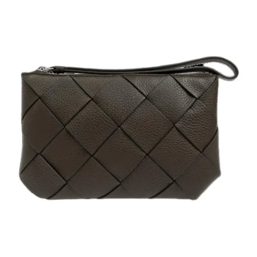 Bottega Veneta Grained Leather Clutch Men's Dark Green