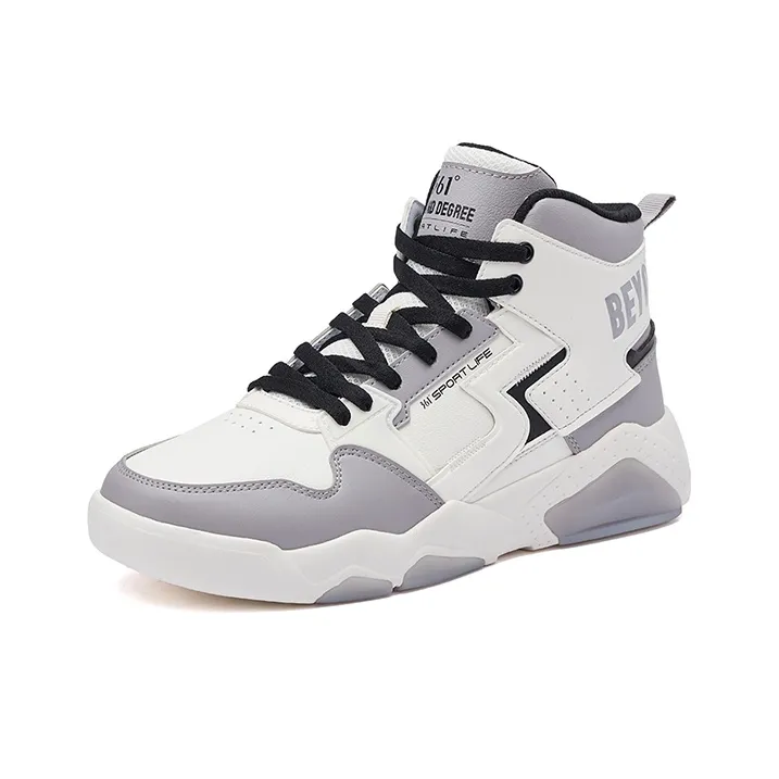 361° Xingran High Top Skateboard Shoes Men's White Gray Black-1