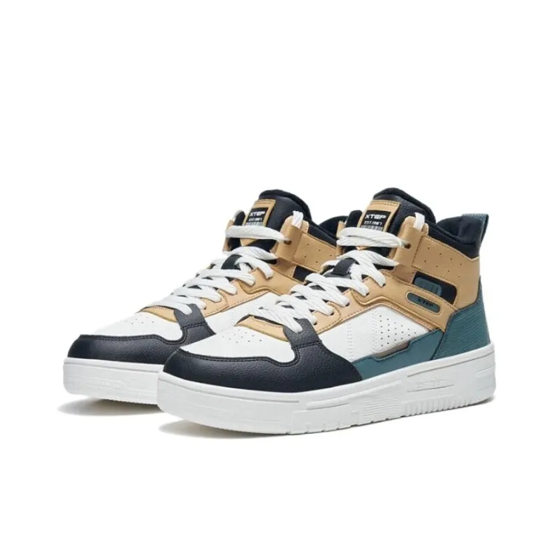 XTEP Off White Warm Anti Slip And Wear Resistant High Top Skateboard Shoes Men's Gray Black White-2