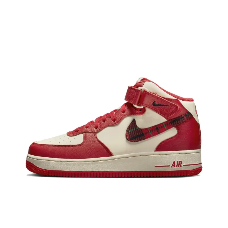 Nike Air Force 1 Mid '07 Lx Plaid Cream Red-0