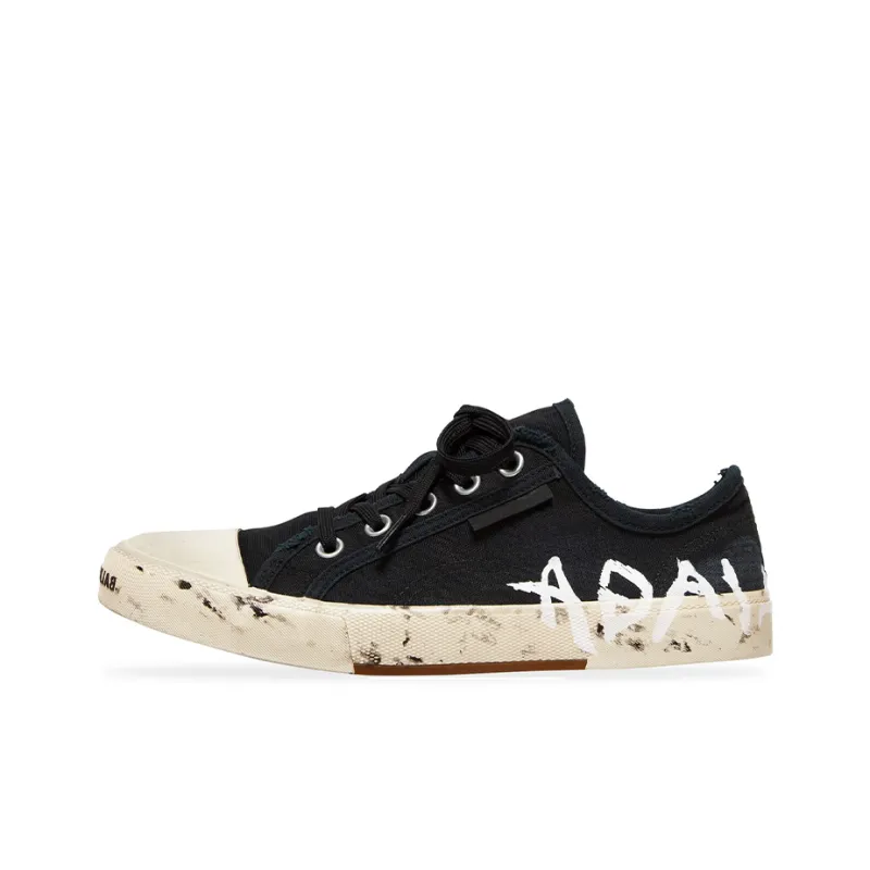 Balenciaga Paris Low Top Graffiti Sneakers 'Black And White Destroyed Cotton' Women's-0