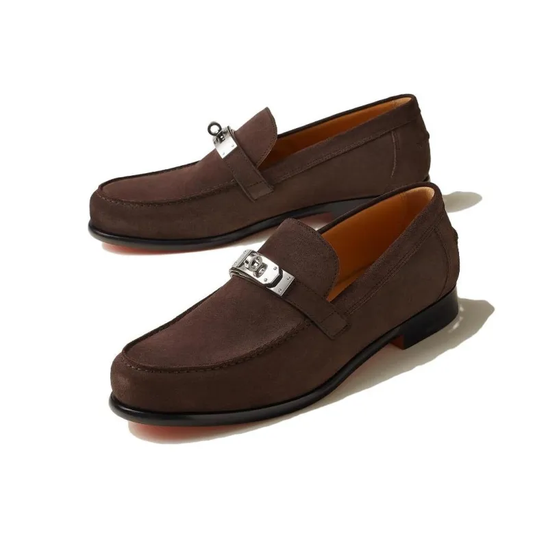 HERMES Destin Loafers Men's Brown-2