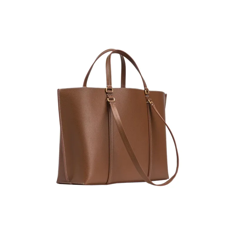 PINKO Cow Leather Tote Bag, Shopping Bag, Handbag Tubas Women's Umber-2
