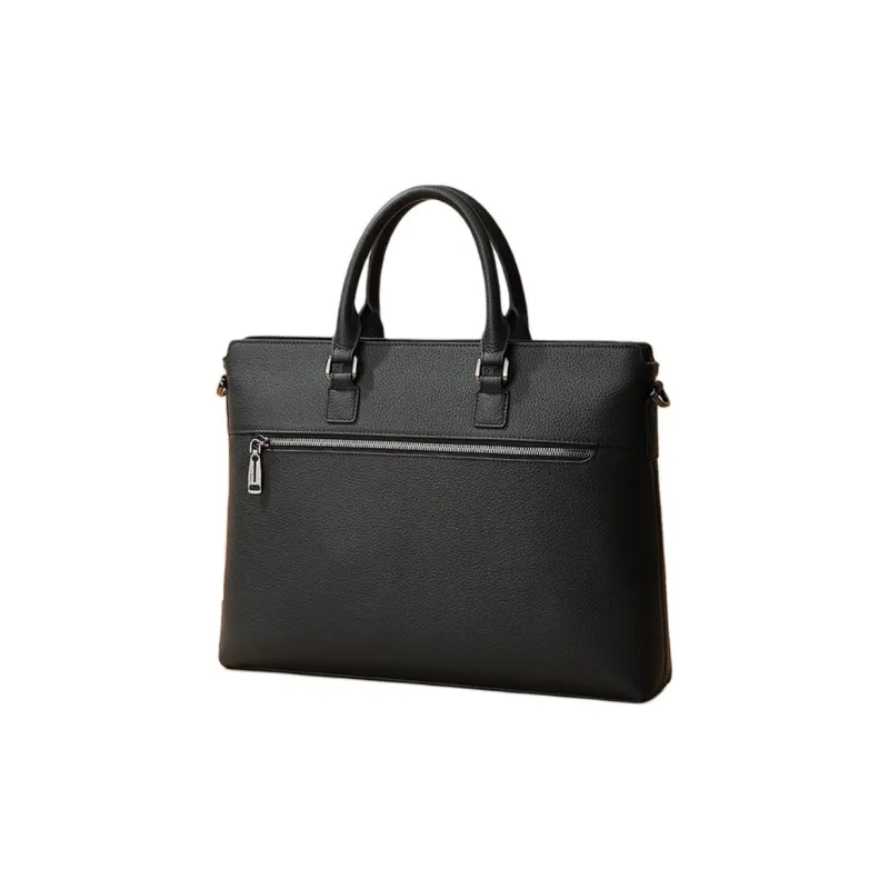 PIERRE CARDIN Top Grain Cow Leather Handheld Laptop Bag Men's Black-4