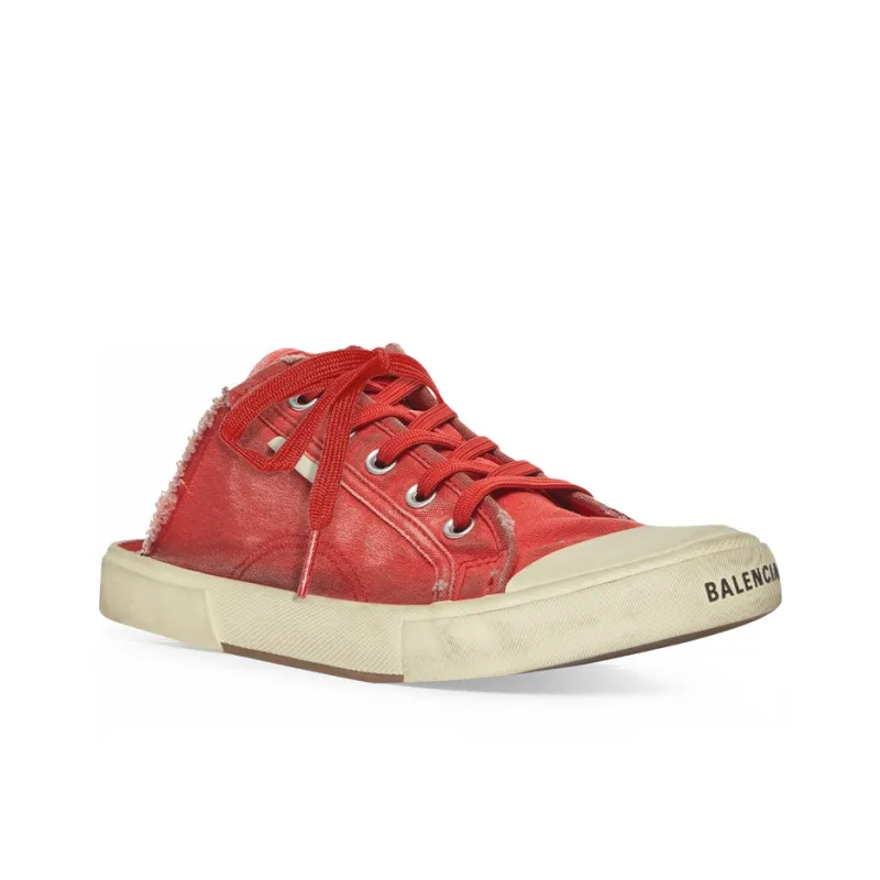 Balenciaga Paris Mules 'Red Destroyed Cotton And White Rubber' Women's-2