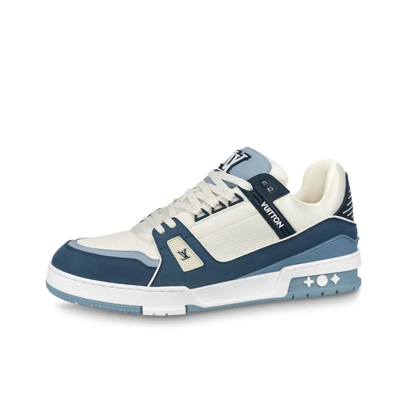LOUIS VUITTON Trainer Low Top Skateboard Shoes Unisex Blue White-0