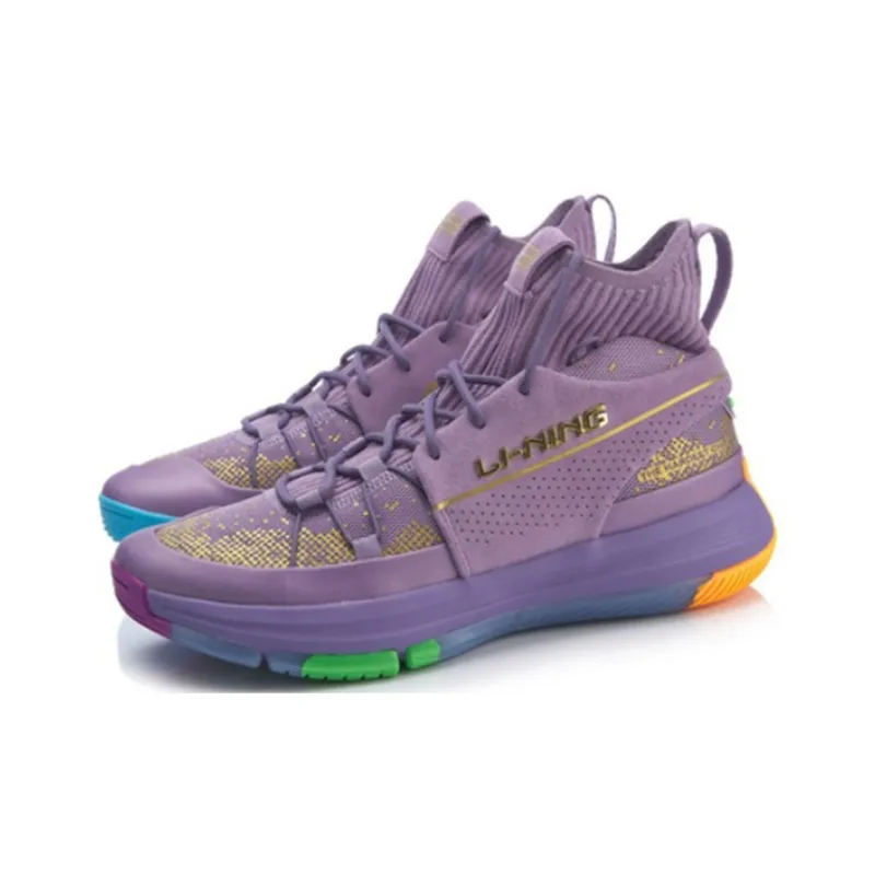 LiNing 937 Cushioning Anti Slip And Wear Resistant High Top Basketball Shoes Purple-2