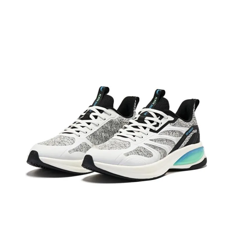 QIAODAN Blazing Plume Slip Resistant Cushioning Wear Resistant Low Top Running Shoes Men's White Black Cyan-3