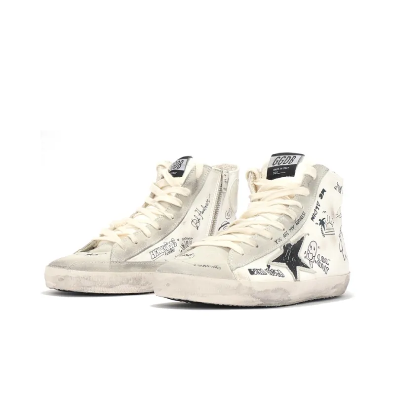 Golden Goose Francy High-Top Stylish Skateboarding Shoes Men's White Vintage Version-1