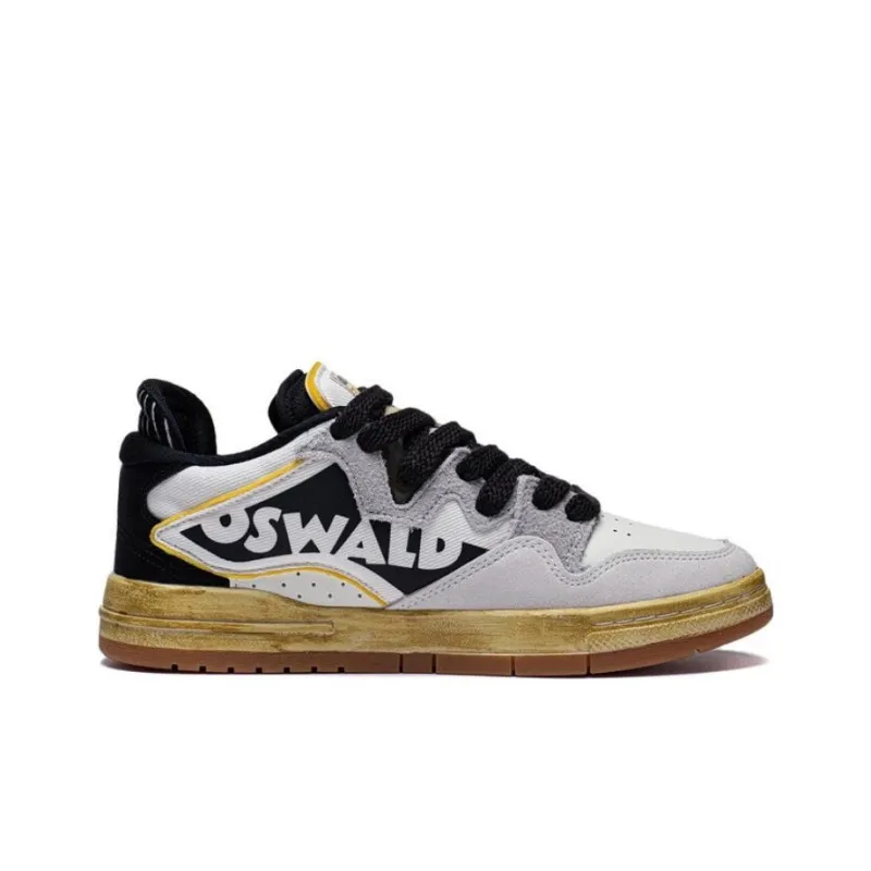 DISHINI x LiNing Wave Pro OSWALD Abrasion Resistant Breathable Low Top Skateboard Shoes Women's White Black-1