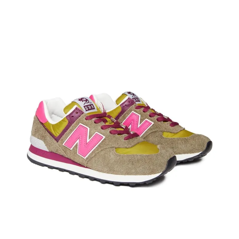 Stray Rats x New Balance NB 574 Slip-Resistant Low-Top Running Shoes Men's Green Pink-3