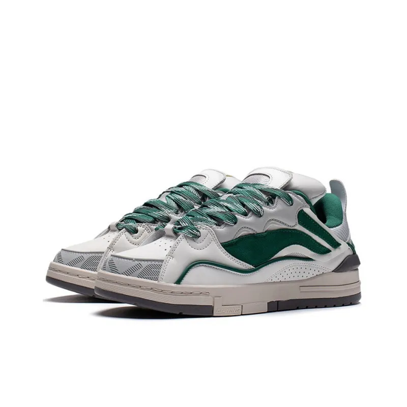 LiNing Wave Golden Slip-Resistant Cushioning Wear-Resistant Low-Top Skateboard Shoes Men's White Green-2