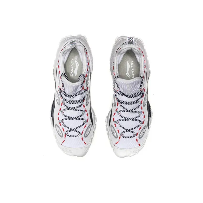 LiNing CF Countflow Monster Eye Mid Durable Breathable Mid Top Vintage Basketball Shoes Men's White Red-3