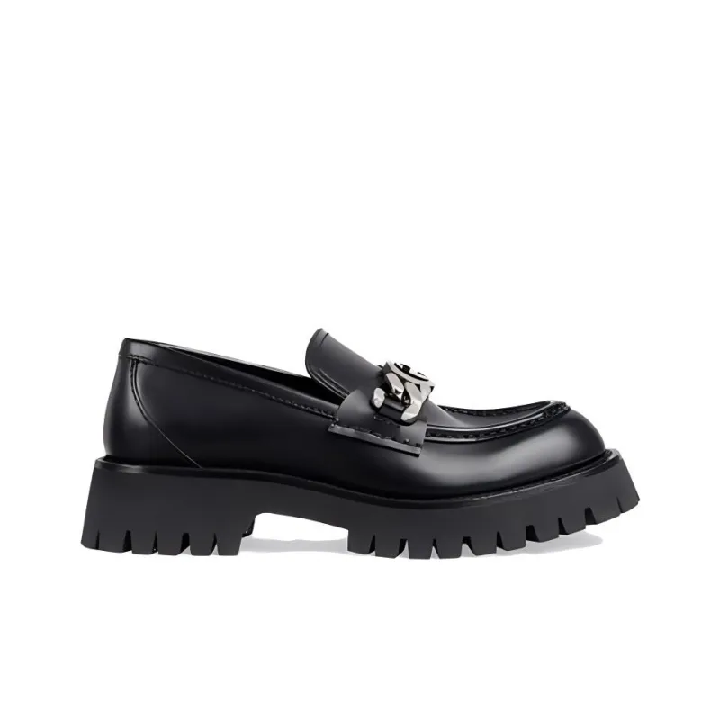 GUCCI Interlocking G-chain Leather Loafers-1