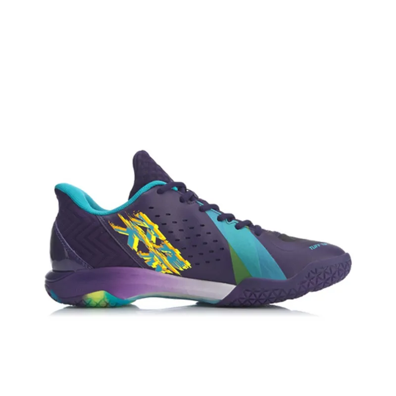 LiNing Raid 3 Generations Slip Resistant And Abrasion Resistant Support Low Top Badminton Shoes Men's Black Blue Purple-1