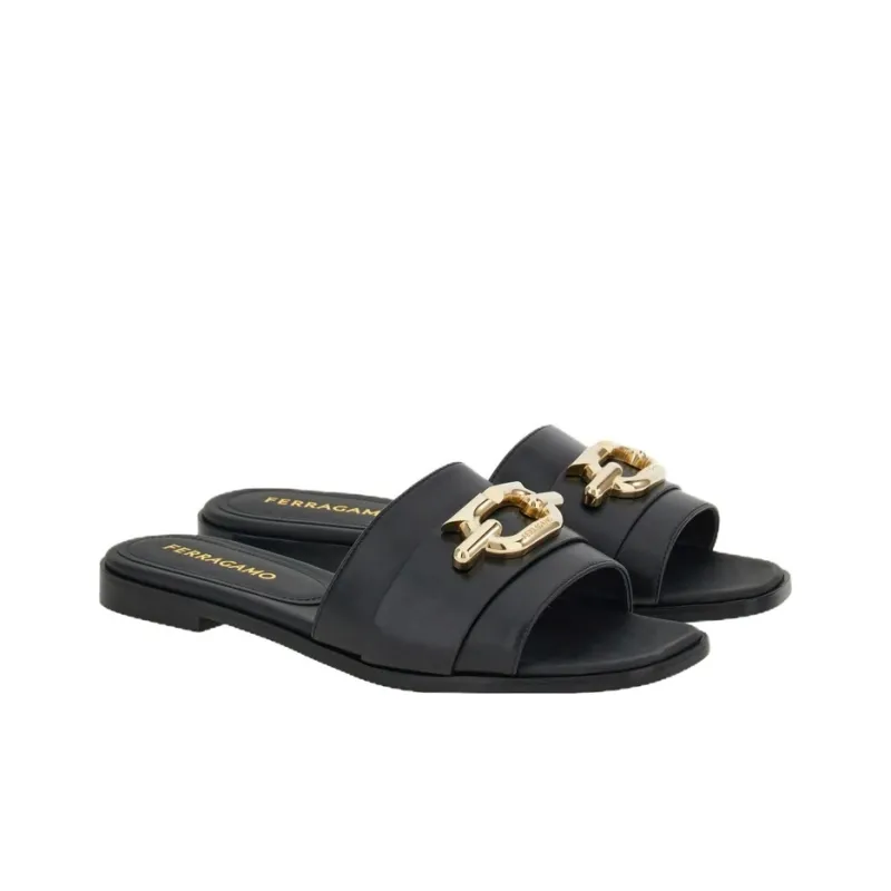 FERRAGAMO Gancini-plaque Leather Slides-2