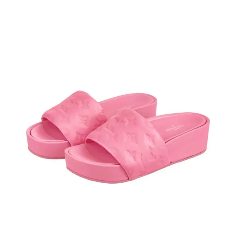LOUIS VUITTON Jumbo Flatform Stylish Sandal Women's Rose Red-4