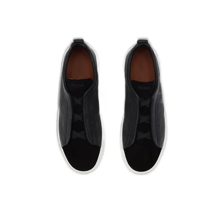 Zegna Triple Stitch Abrasion Resistant Low Top Skateboard Shoes Men's Black-3