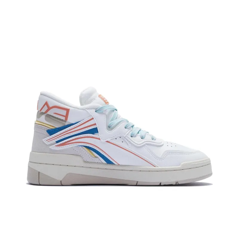LiNing Wave Mid Prm Slip Resistant Cushioning Wear Resistant Mid Top Casual Skateboard Shoes Women's Ecru-1