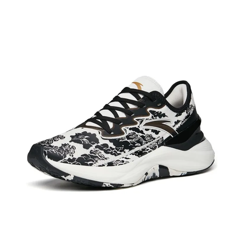 Anta Tron 2.0 Cushioned Anti Slip Wear Resistant Breathable Lightweight Low Top Running Shoes Men's Black White-1