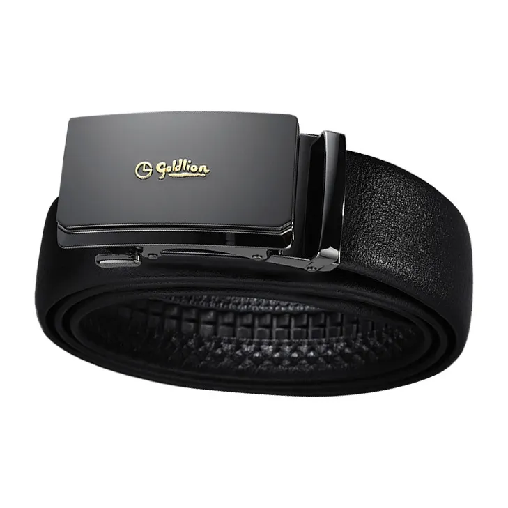 GOLDLION Matte Logo With Anti Fingerprint Feature, Automatic Buckle Top Grain Cow Leather Belts Men's Black-1