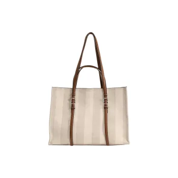 ZARA Cotton Tote Bag Shopping Bag Shoulder Bag Handbag Large Size Women's Dark Brown Yellow