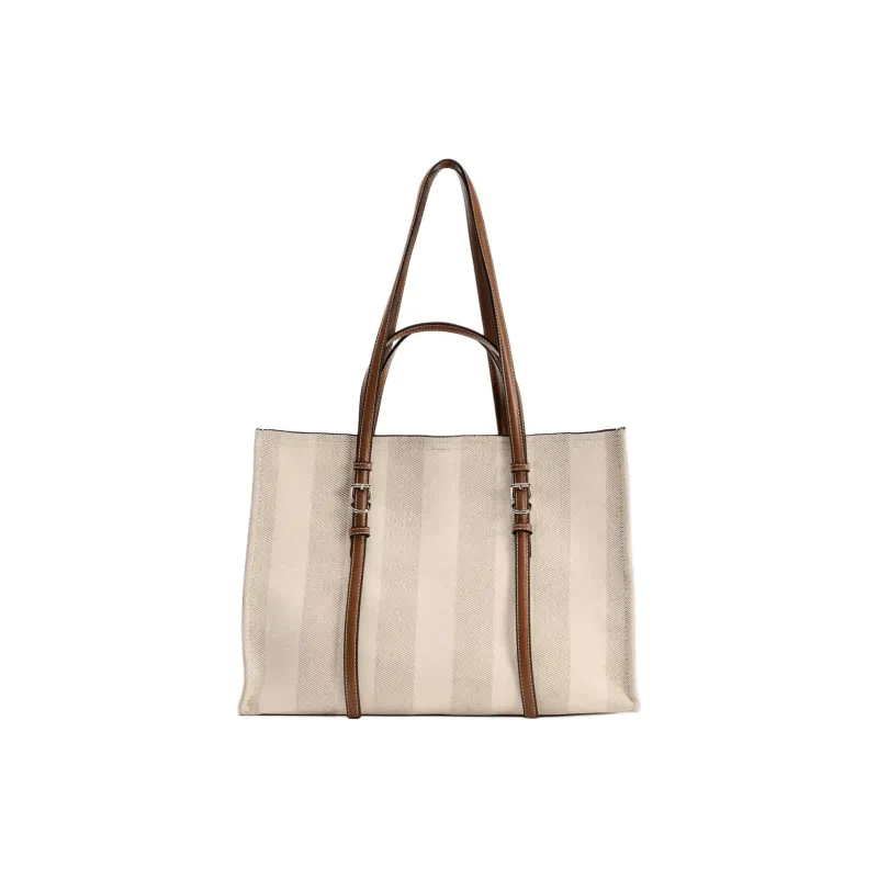 ZARA Cotton Tote Bag Shopping Bag Shoulder Bag Handbag Large Size Women's Dark Brown Yellow-0