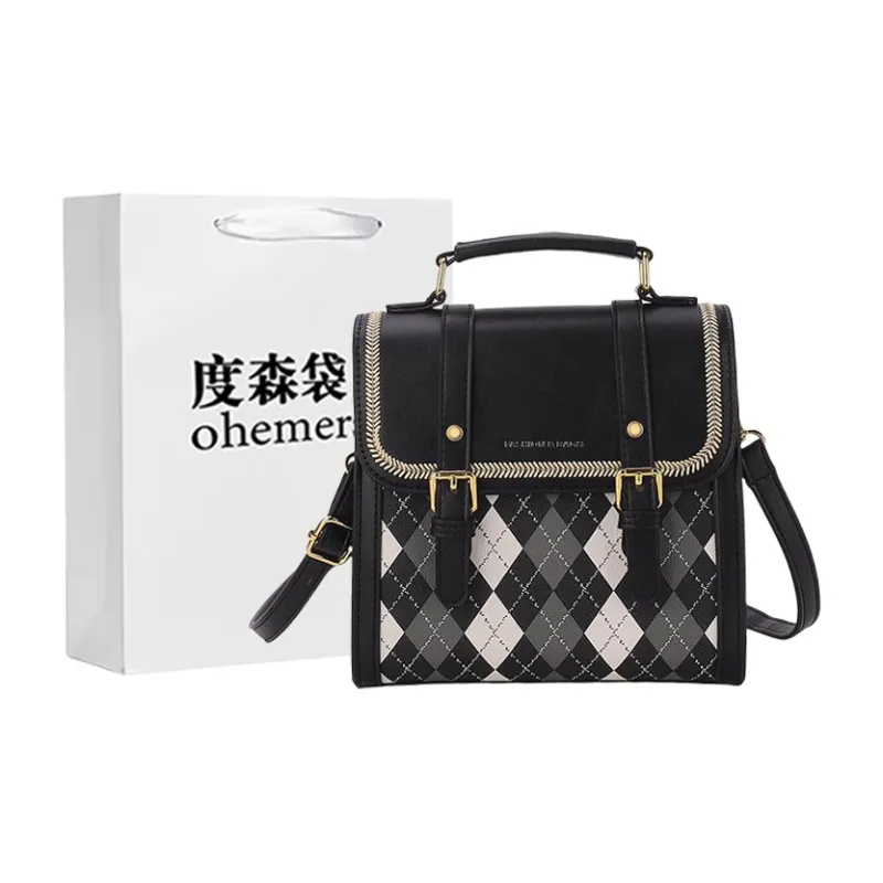 Dusen Kangaroo PU Backpack Small Backpack Shoulder Bag Crossbody Bag Handbag Medium Size Women's Ecru/Black/Pink/Coffee-8