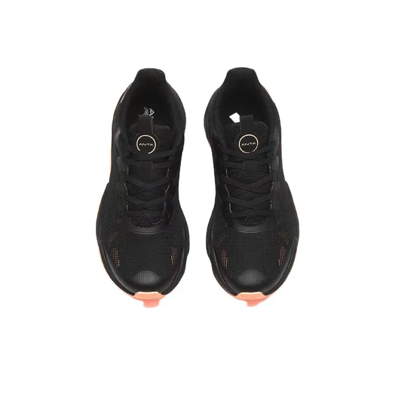 Anta Keep Moving Durable Breathable Low Top Running Shoes Women's Black Orange-2