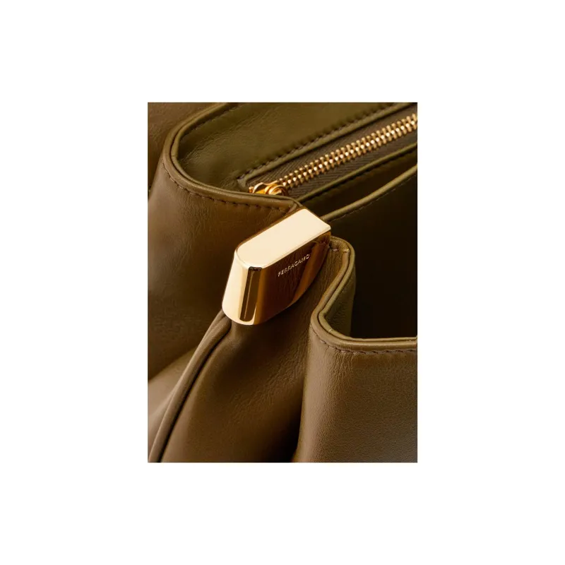 FERRAGAMO GANCINI Calfskin Shoulder Bag Crossbody Bag Medium Size Women's Olive Green-5