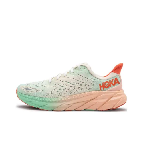 HOKA ONE ONE Clifton 8 Running Shoes Women's Low-Top Pink Green