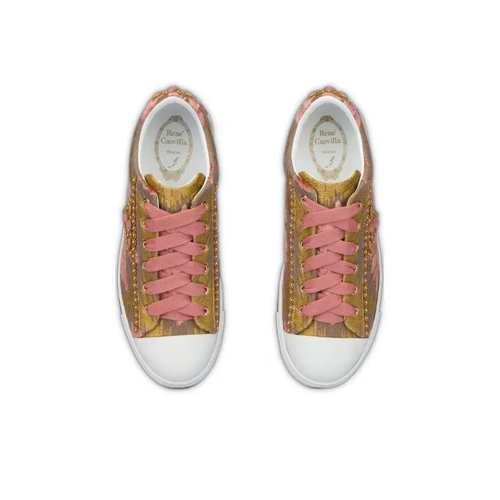 RENE CAOVILLA Veneziana Low-Top Stylish Skateboarding Shoes Women's Brown Pink-3