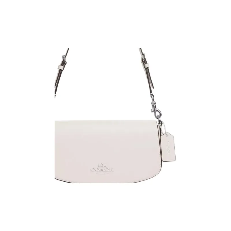 COACH Refined Calfskin Handbag, Shoulder Bag Medium Size Women's Silver & Chalk White-3