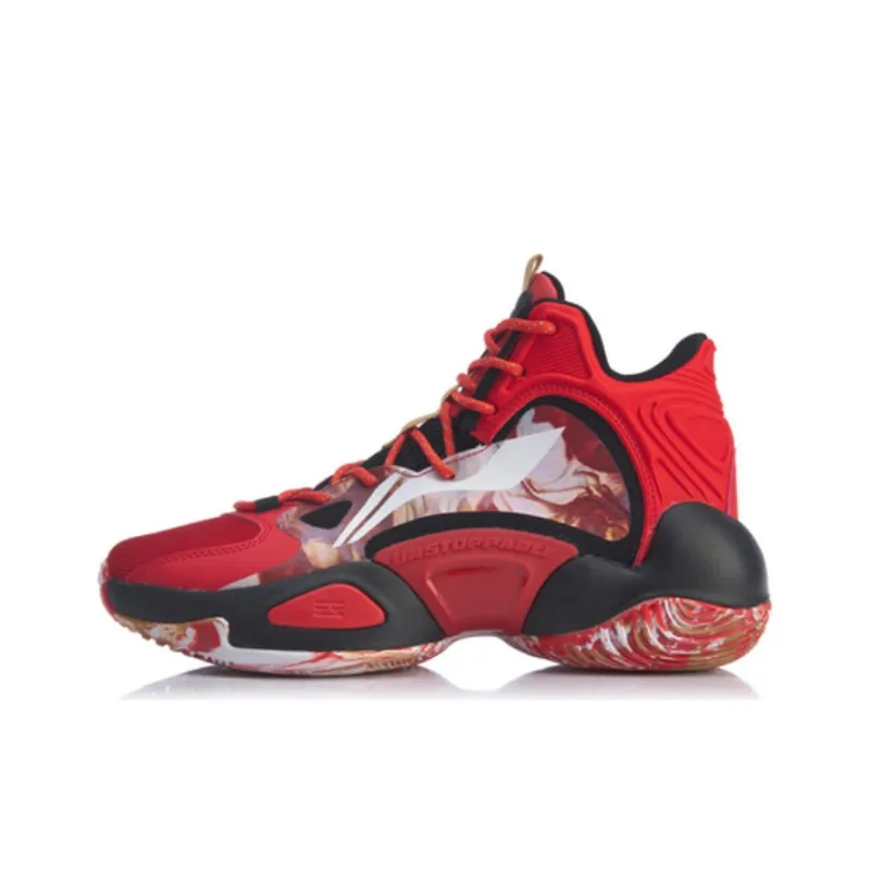 LiNing Power 6 V2 Cushioned Slip Resistant Abrasion Resistant High Top Basketball Shoes Men's Red-0