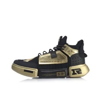 RNG x LiNing Essence ACE Anti Slip Wear Resistant Mid Top Vintage Basketball Shoes Men's Black Gold