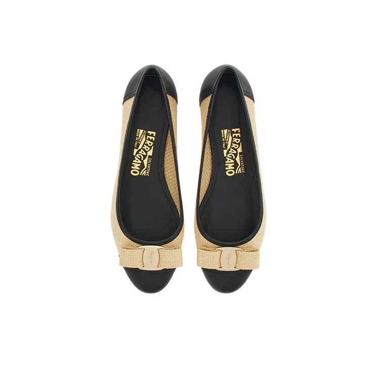 FERRAGAMO Bow-detail Woven-raffia Ballerina Shoes-3