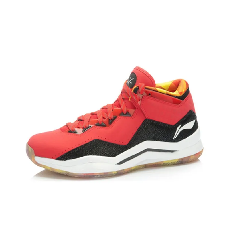 LiNing WOW 3 Non slip Lightweight Mid Top Basketball Shoes Men's Red Black Yellow-1