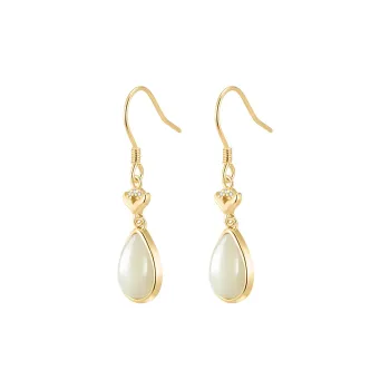 MAMADESHOUHU Hetian Jade Earrings Pale Greenish White Jade Women's