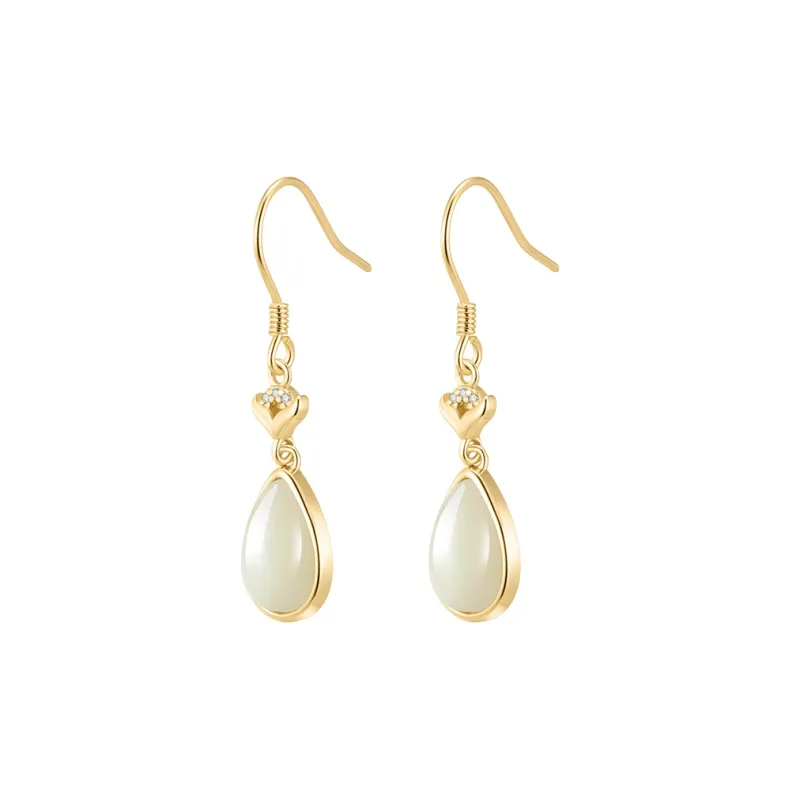 MAMADESHOUHU Hetian Jade Earrings Pale Greenish White Jade Women's-0