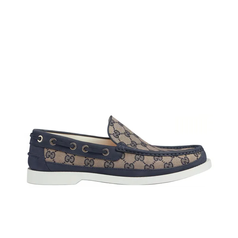 GUCCI Lace Up Loafer 'GG Canvas - Beige Blue'-1